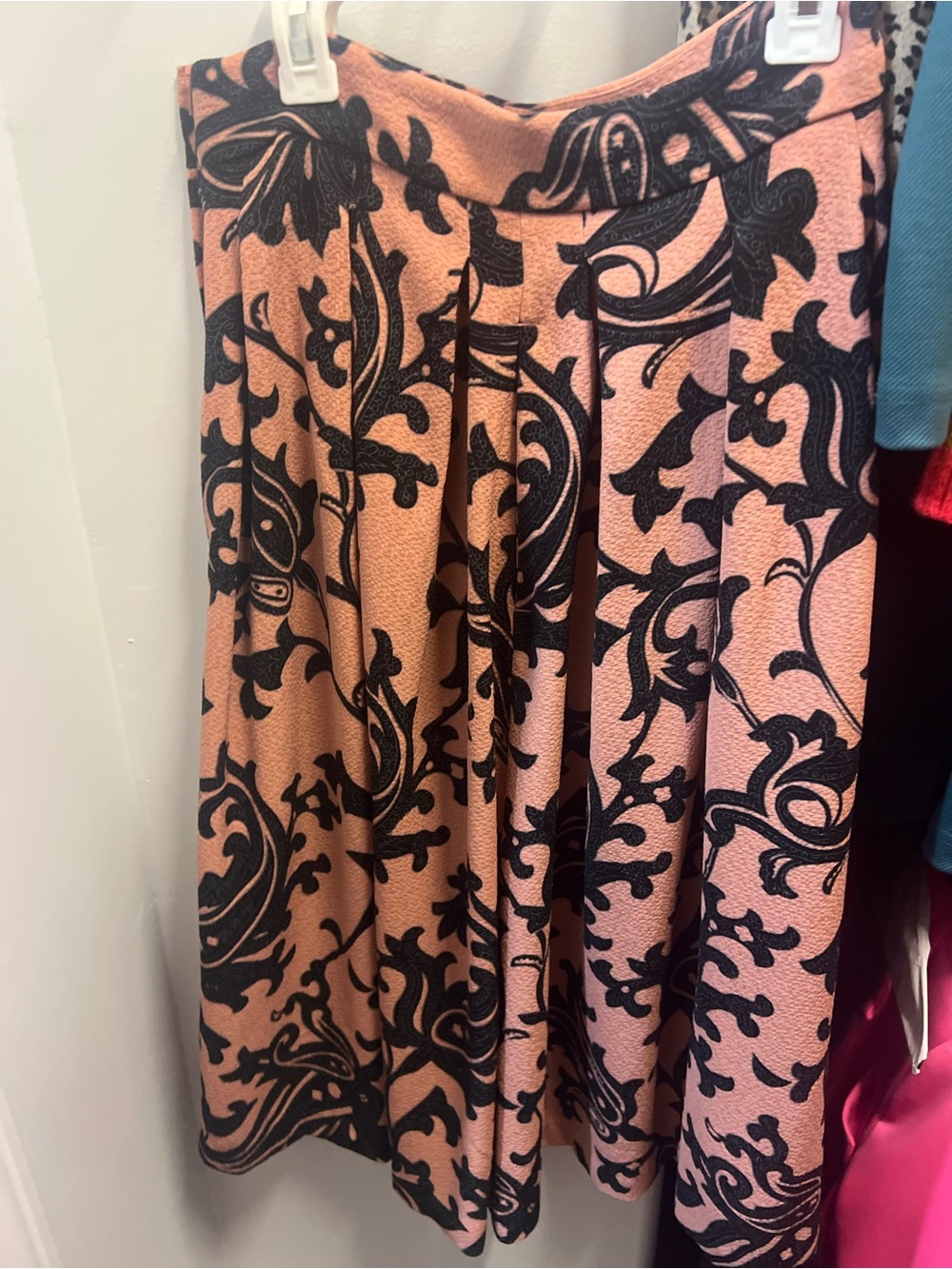 H&M Peach Midi Skirt with Black Floral Damask Print